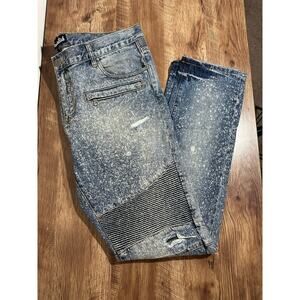 Embellish NYC Size 38 Distressed Jeans 100% Cotton Hand Crafted